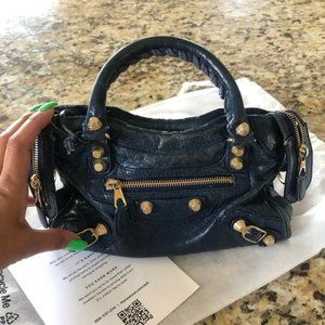 ‼️SOLD‼️AUTH BALENCIAGA MINI CITY BLUE GIANT GOLD HW Le Cagole